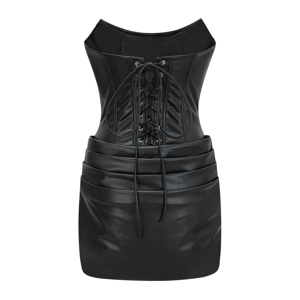 Agnes Black Ruched Leather Bodycon Mini Dress (Final Sale)