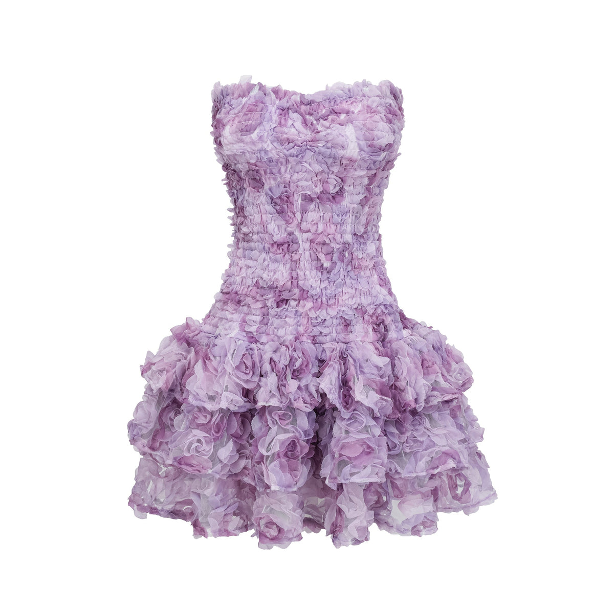 Mylène purple 3D-petal tiered tulle mini dress