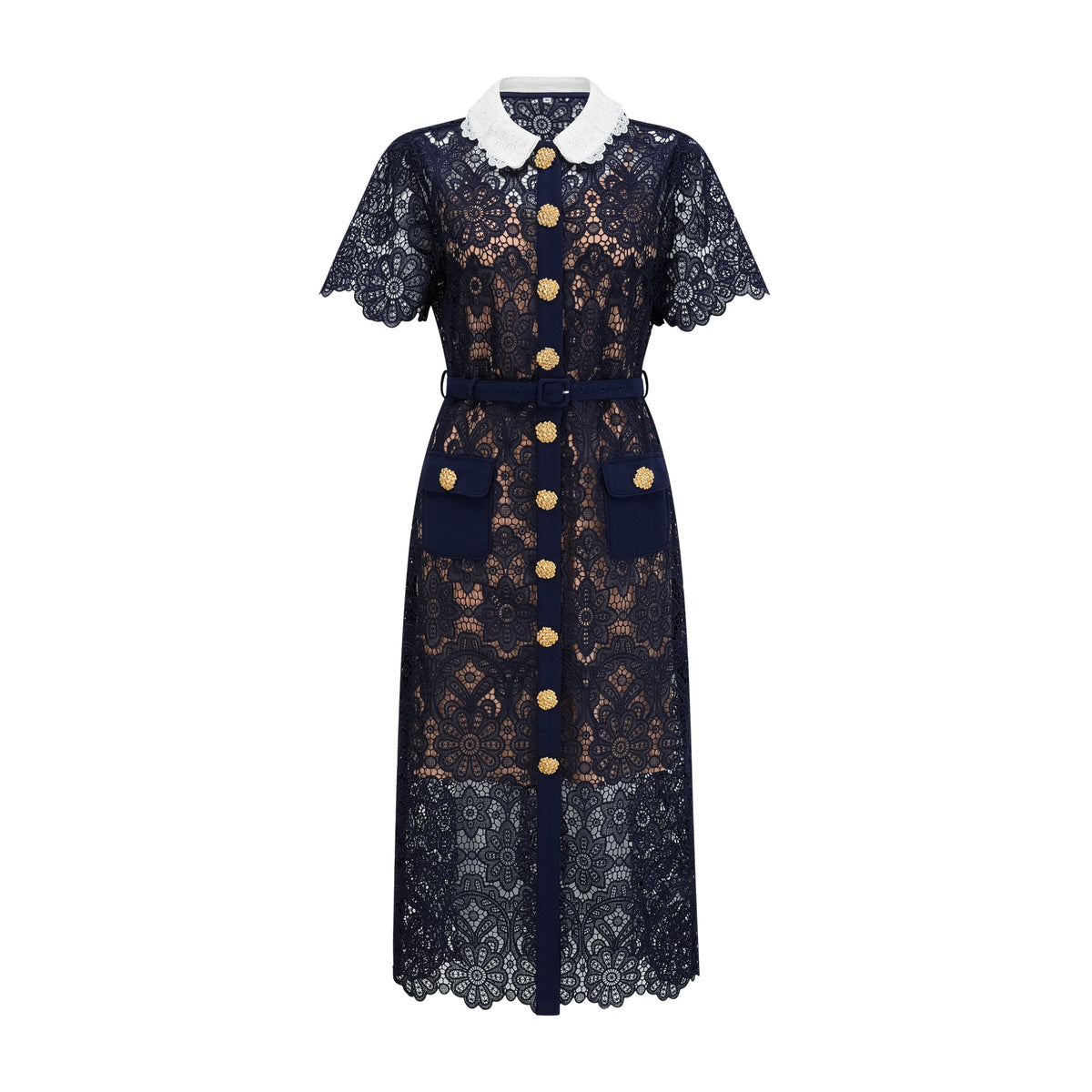Ariane Navy Crochet-lace Midi Dress (Final Sale-US Only)