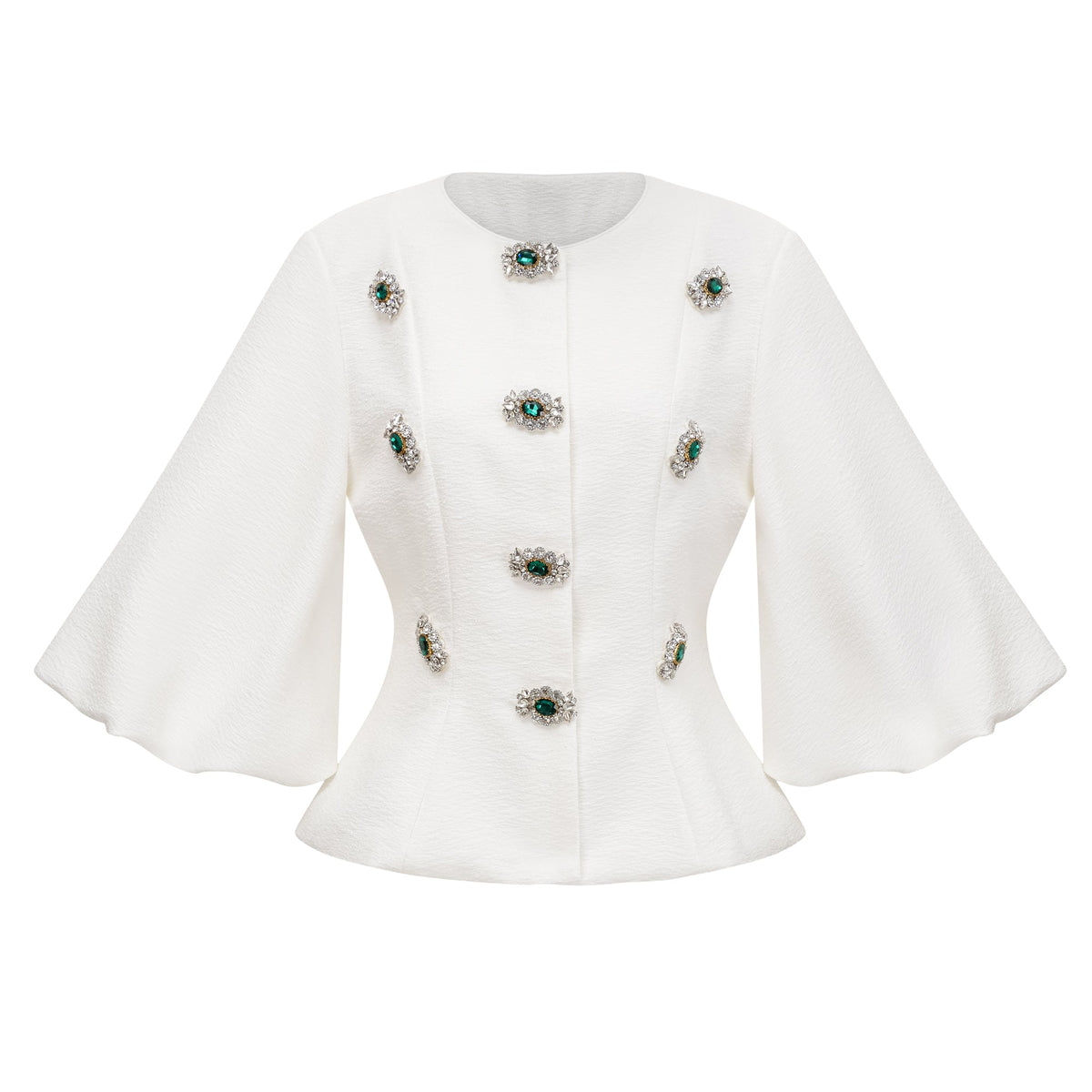 Bérénice White Crystal Embellished Peplum Jacket