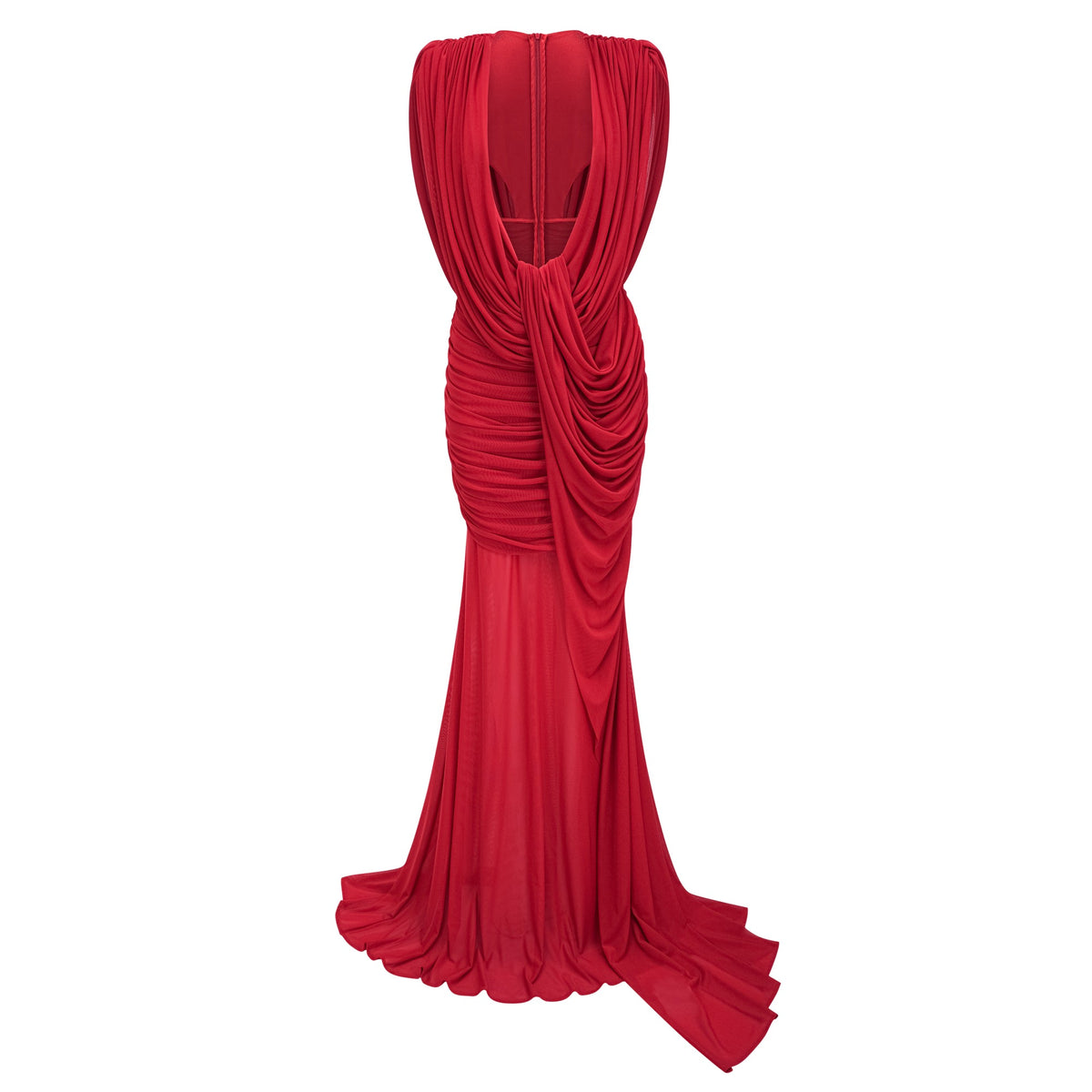 Fíona Red Asymmetrical Draped Maxi Gown (Final Sale-US Only)