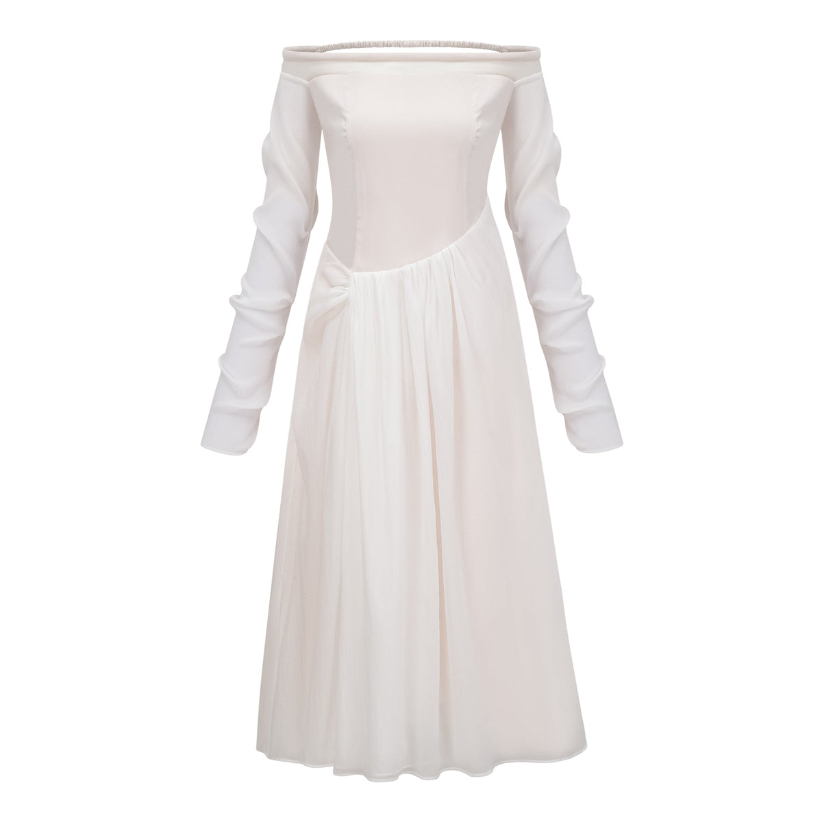 Gelsomina White Gathered Crepe Midi Dress (Final Sale-US Only)