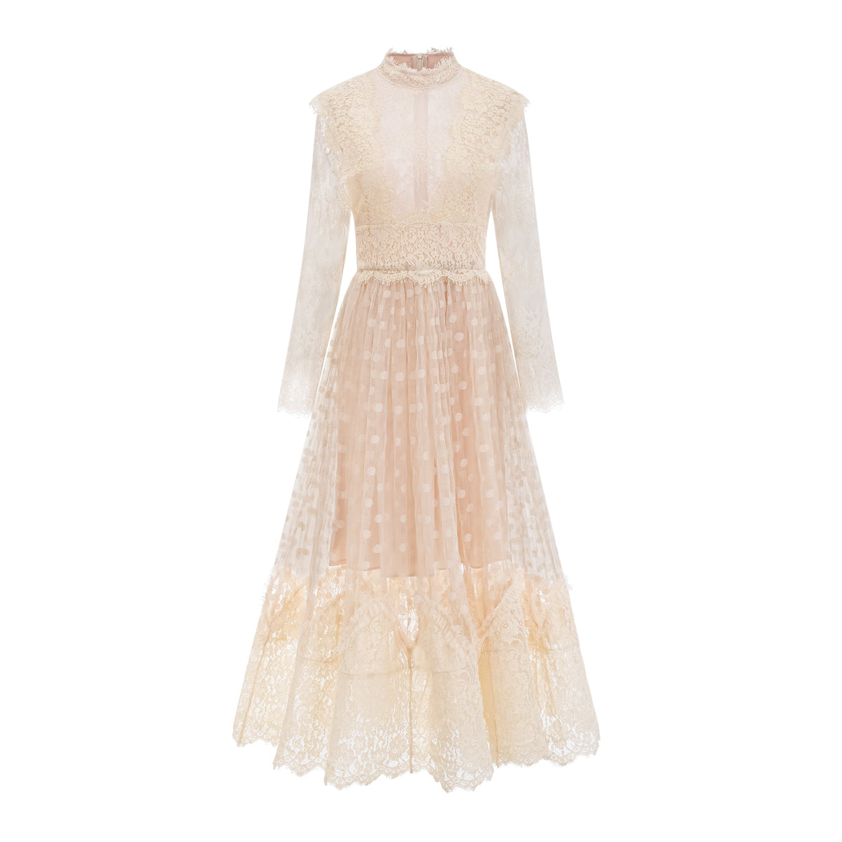 Éliane polka-dot lace-embroidered midi dress