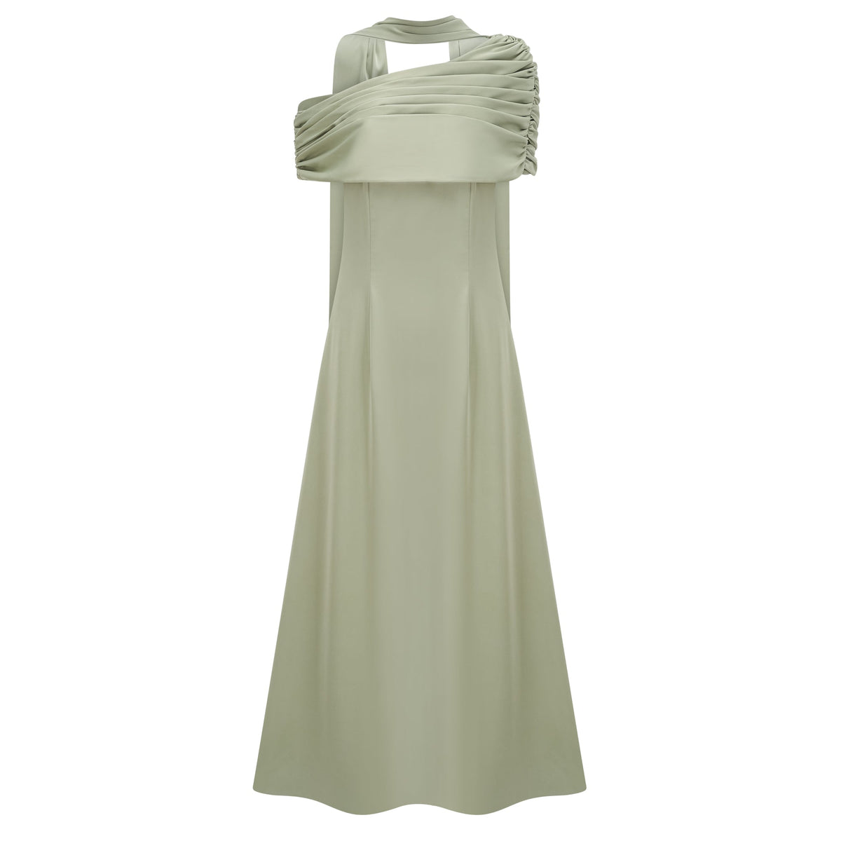 Benedetta Green One Shoulder Satin Maxi Dress