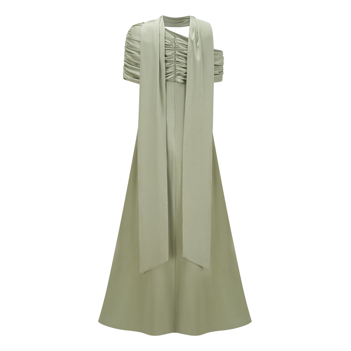 Benedetta Green One Shoulder Satin Maxi Dress (Final Sale-US Only)