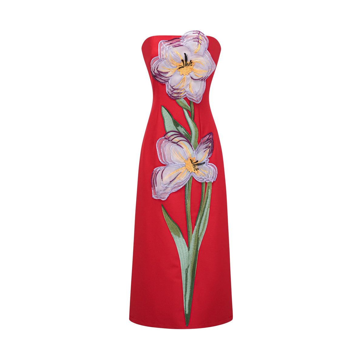Irène Sequin Embroidered Off-Shoulder Midi Dress in Red (Final Sale-US Only)