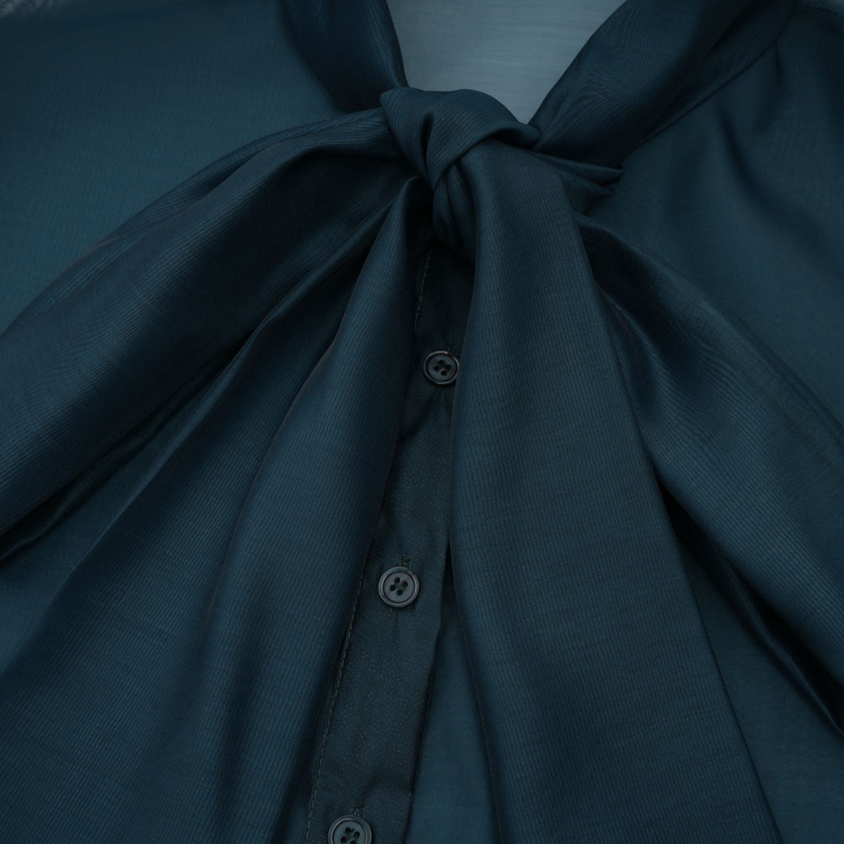 Zoé dark-green ribbon tie-neck shirt & skirt matching set (Final Sale-US Only)