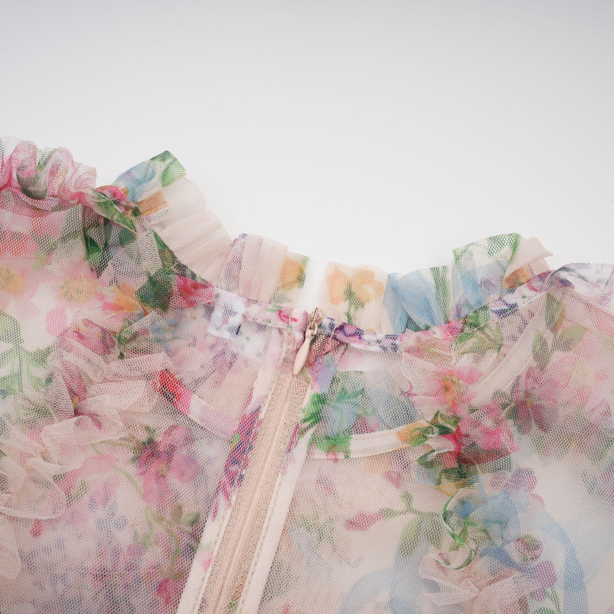 Candice floral ruffled tulle midi dress