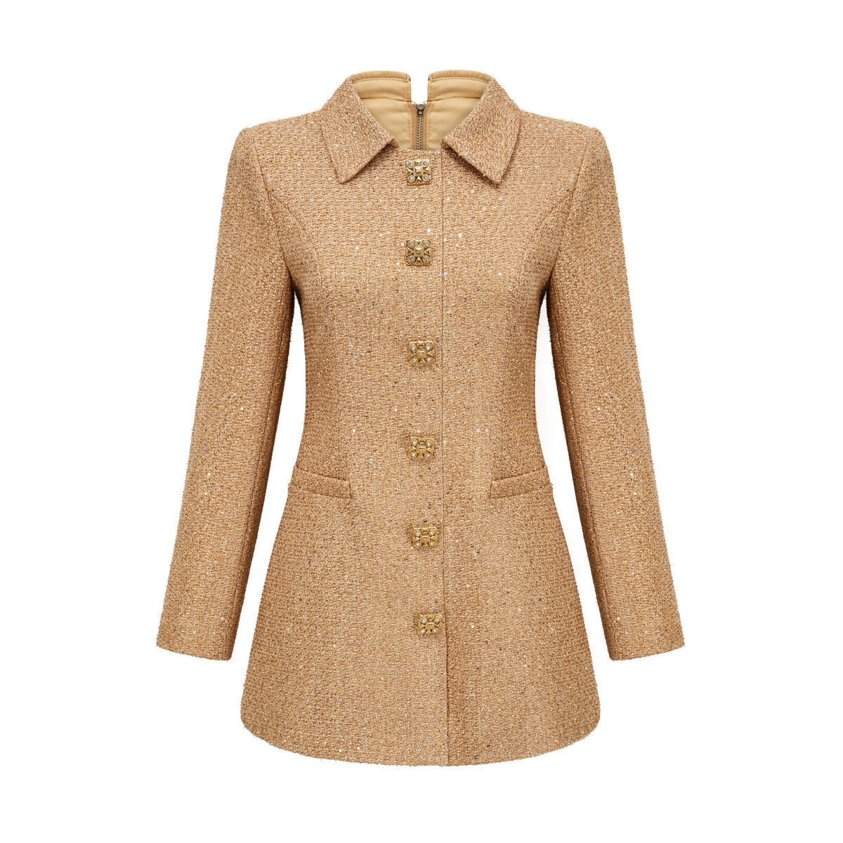 Morgane tweed long-sleeve mini dress - Gold