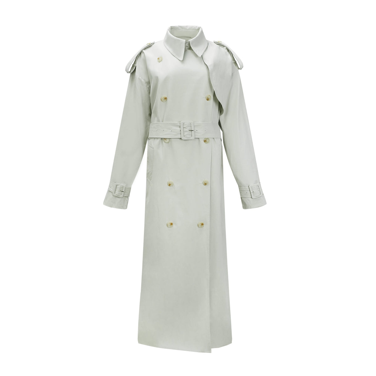 Bruyère White Double-Breasted Long Trench Coat