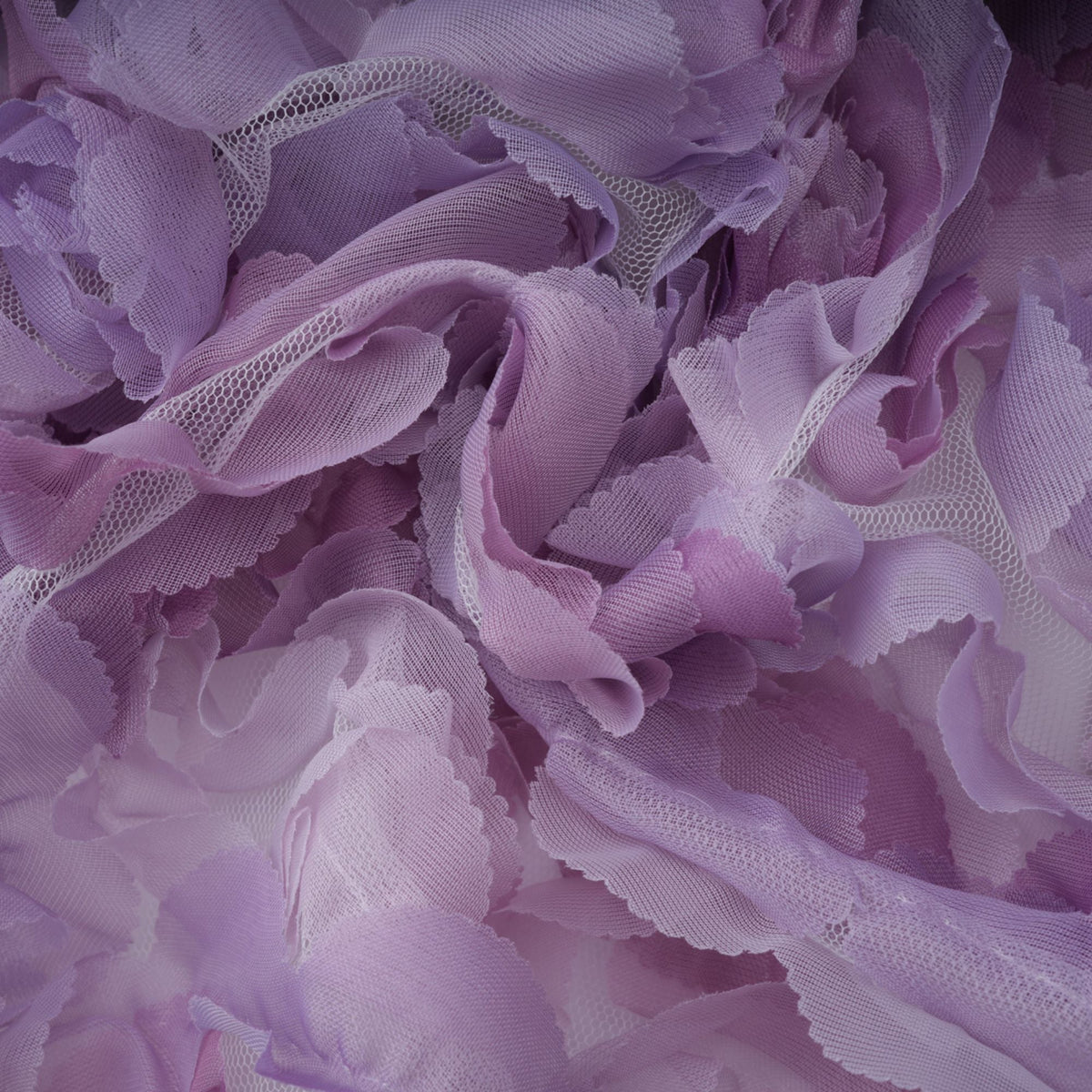 Mylène purple 3D-petal tiered tulle mini dress