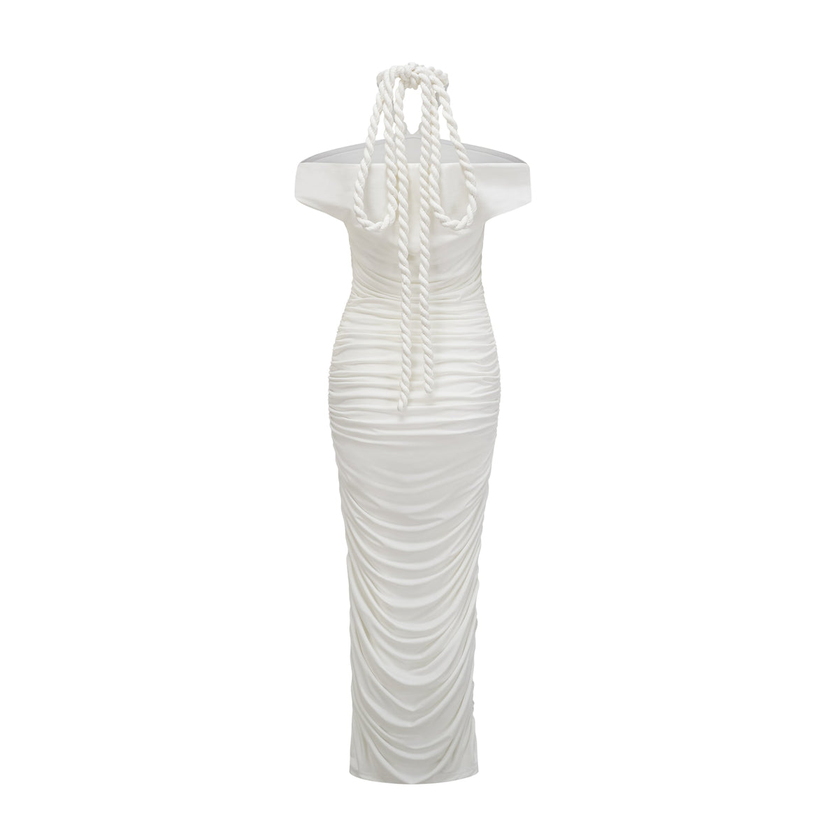 Émeline white braided rope-detail midi dress