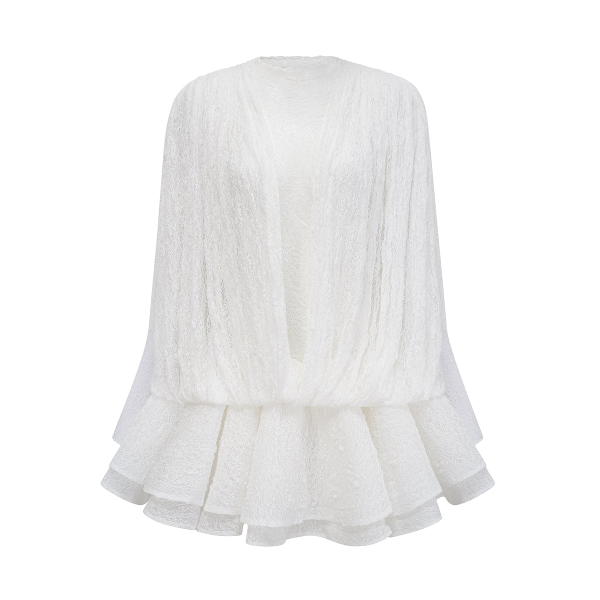 Isoline white semi-sheer lace top & shorts & dress matching set (Final Sale-US Only)