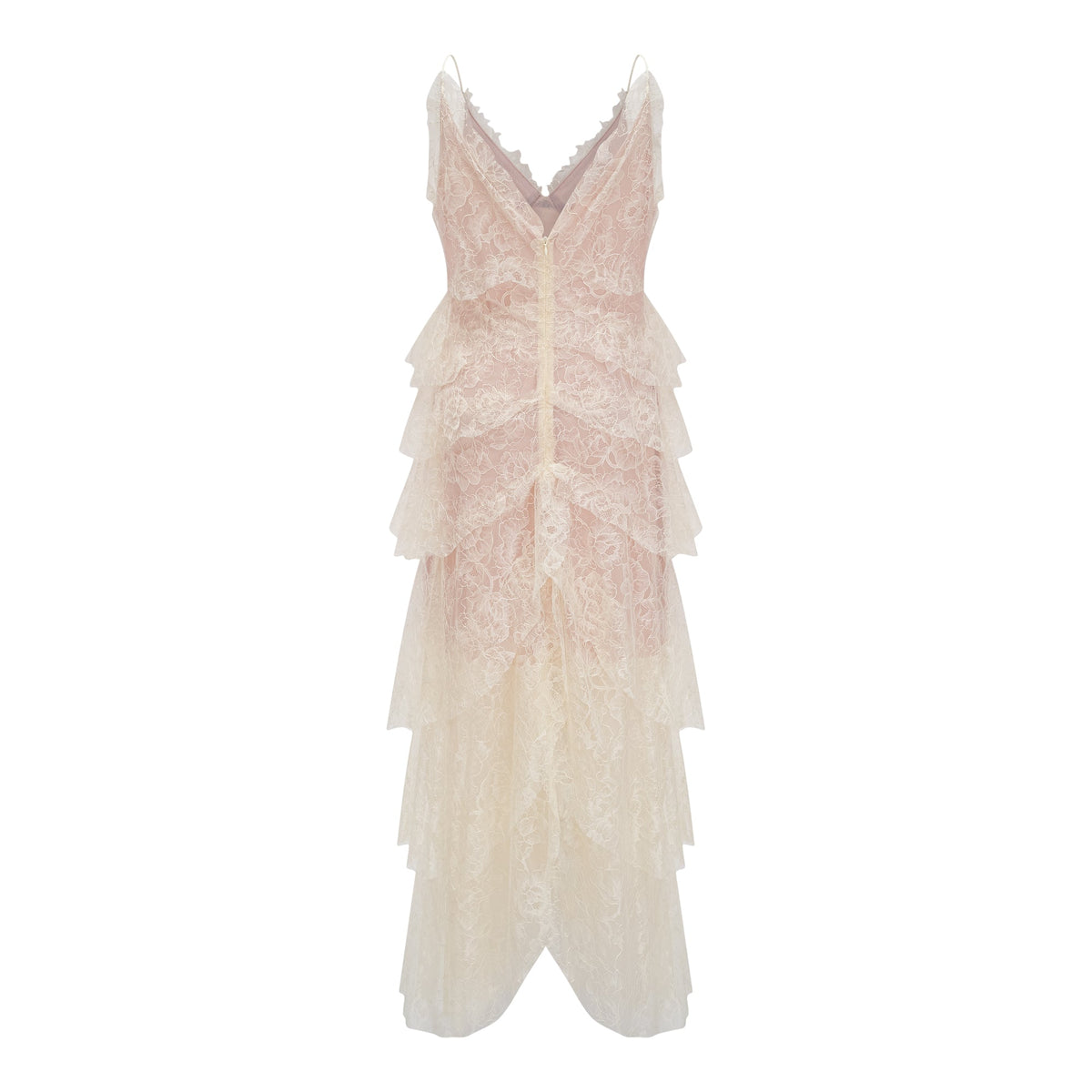 Atousa Cream Layered Floral Lace Maxi Dress with Bow