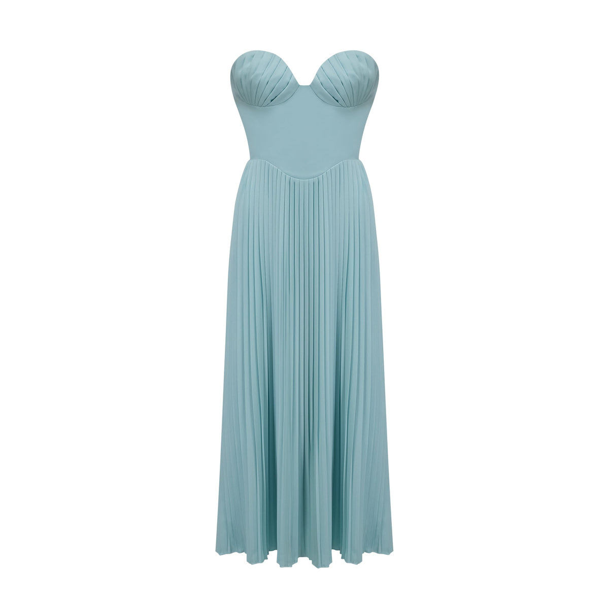 Carlotta blue pleated corset maxi dress