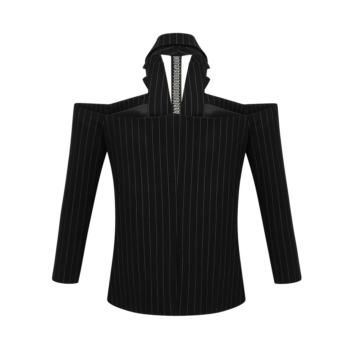 Stefania black striped open-back  blazer mini dress  - Black