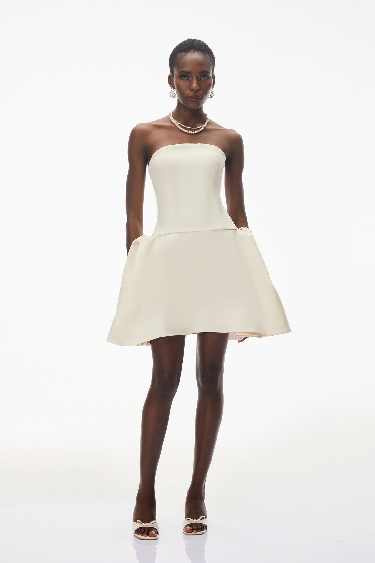 Daryna Ivory Cinched Waist Mini Dress