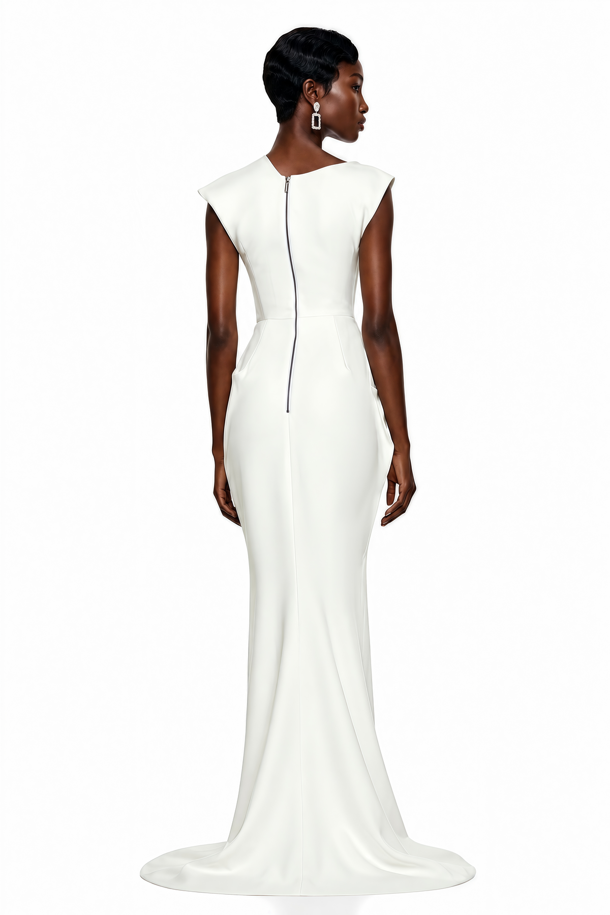 Dilek White Mock Neck Maxi Dress with High Slit