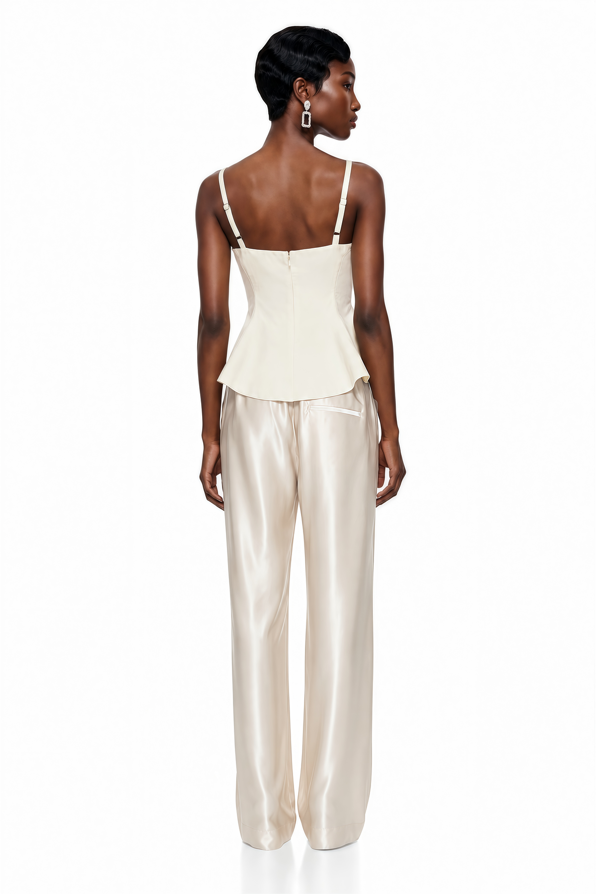 Dolores Cream Round Neck Crop Top & Trousers Set