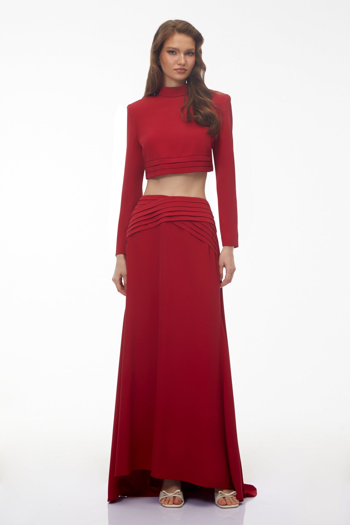 Domenica Red Turtleneck Top & Ruched Skirt Set (Final Sale)