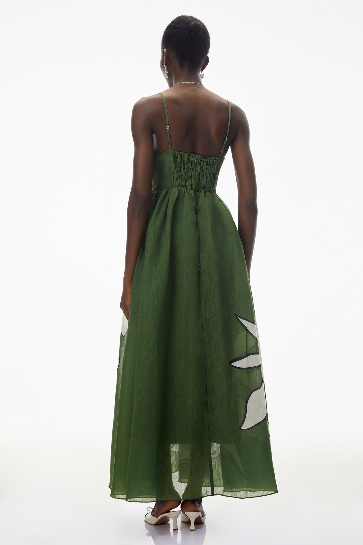 Dryope Emerald Green Plunge Neck Ruched Maxi Dress