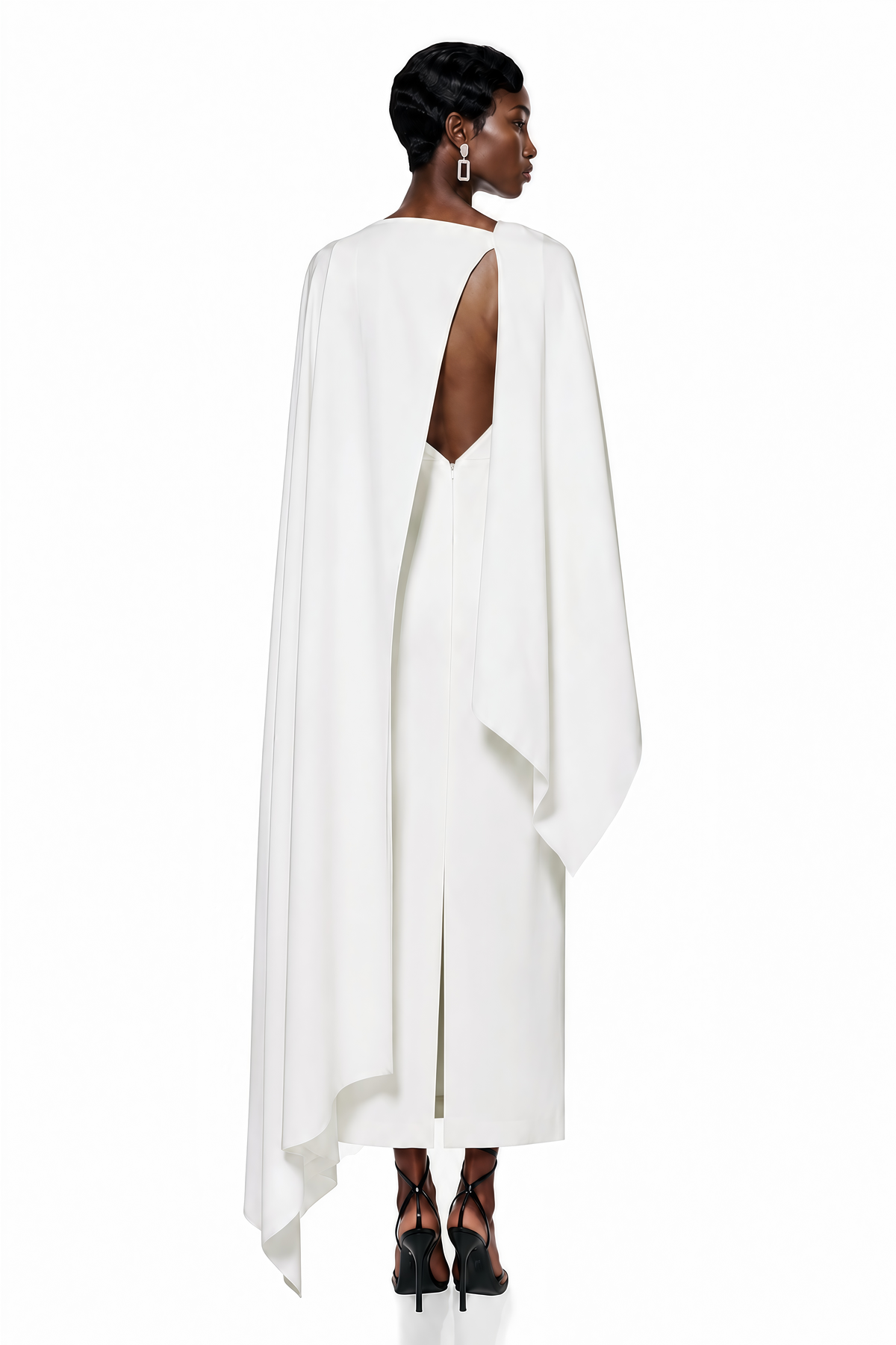 Ecem White Backless Maxi Dress with Cape