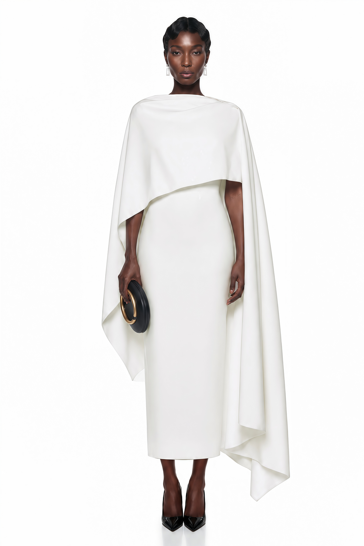 Ecem White Backless Maxi Dress with Cape