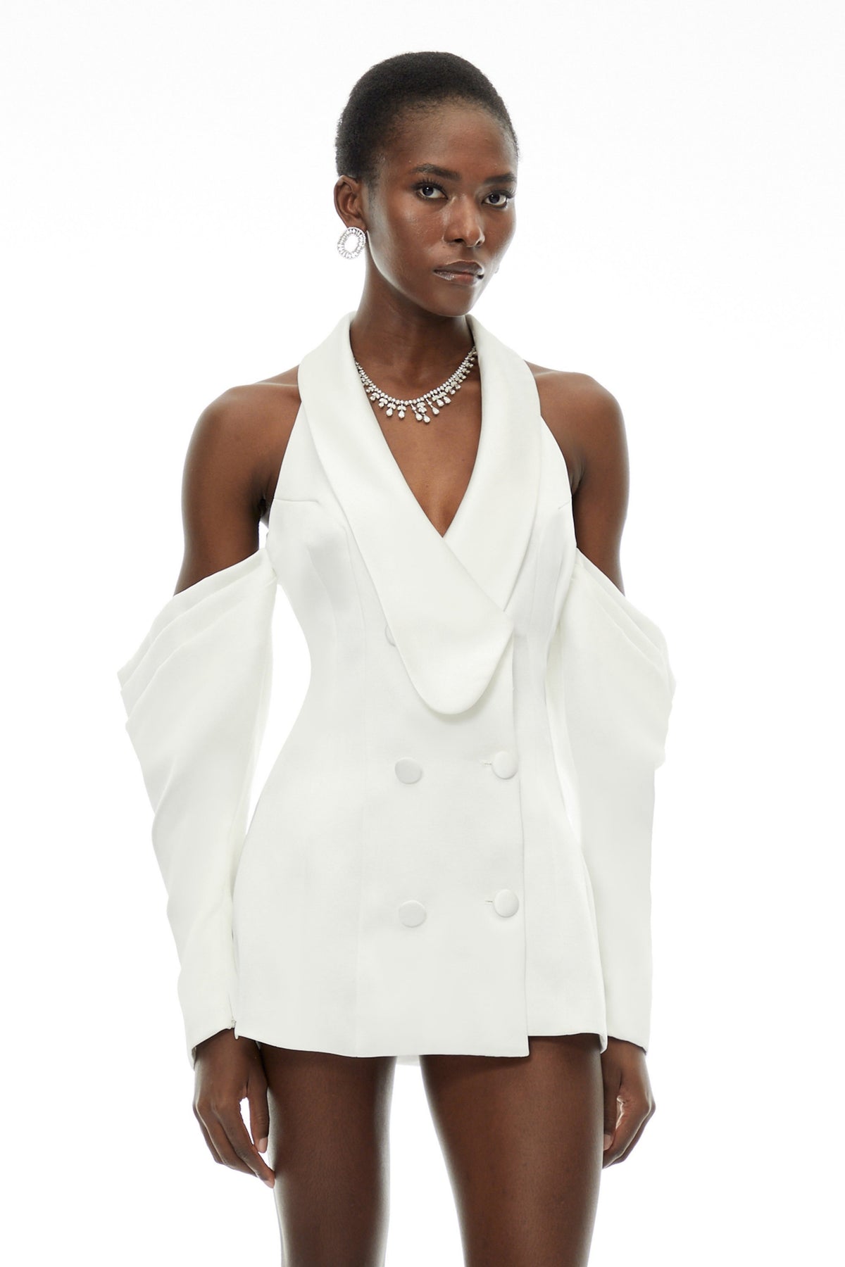 Echidna White Halterneck Double-Breasted Mini Dress