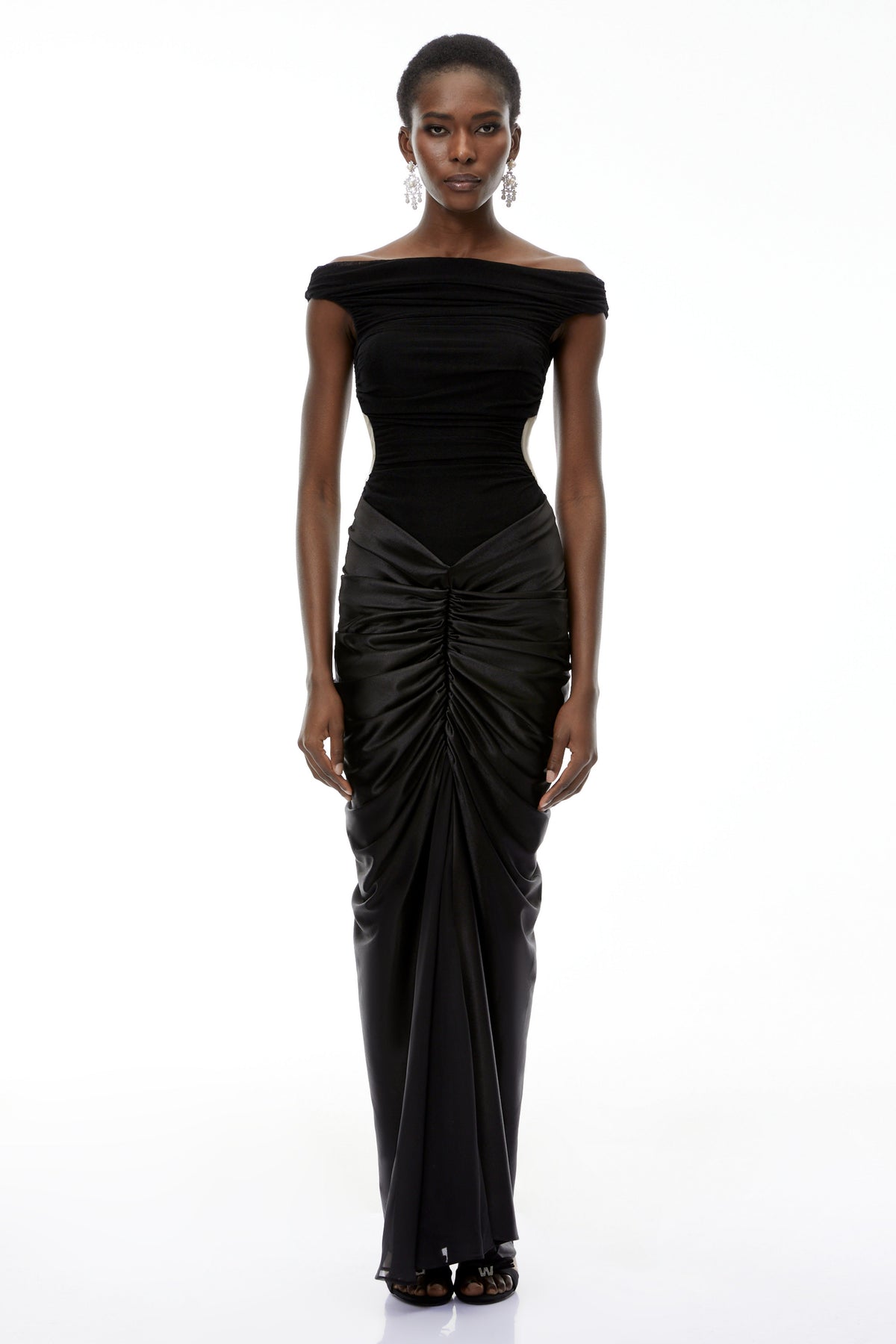 Eden Black Off-Shoulder Ruched Maxi Dress (Final Sale)