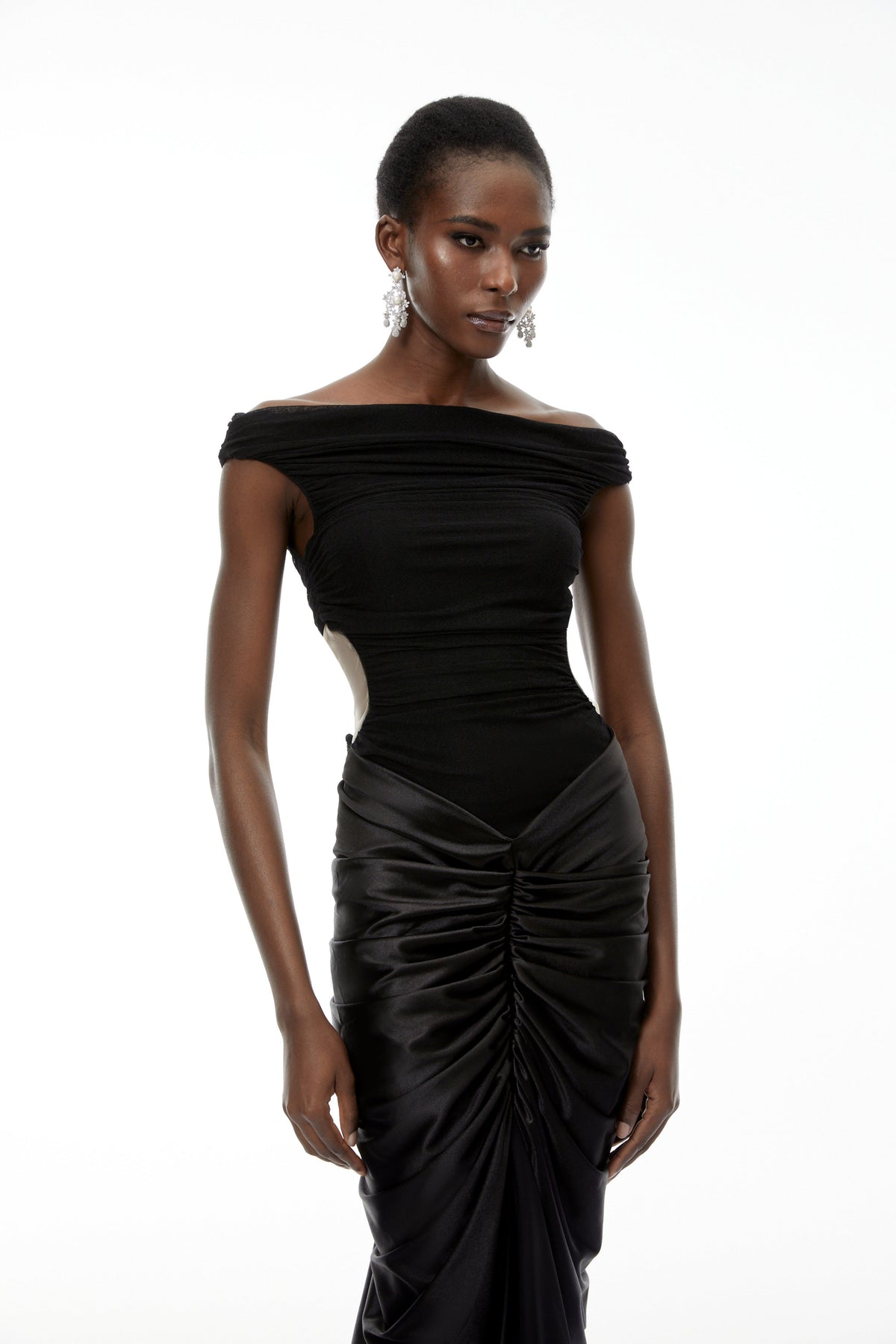Eden Black Off-Shoulder Ruched Maxi Dress (Final Sale)