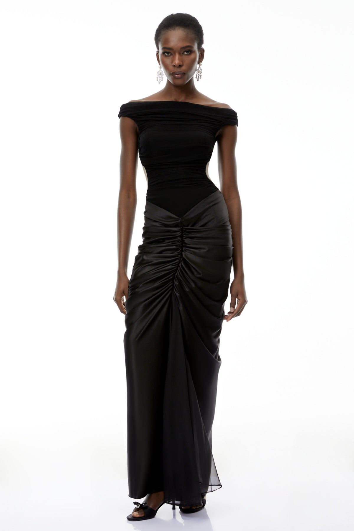 Eden Black Off-Shoulder Ruched Maxi Dress (Final Sale)