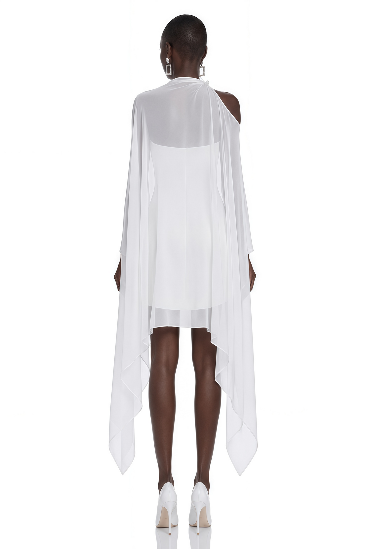 Edita White Cold Shoulder Cape Mini Dress