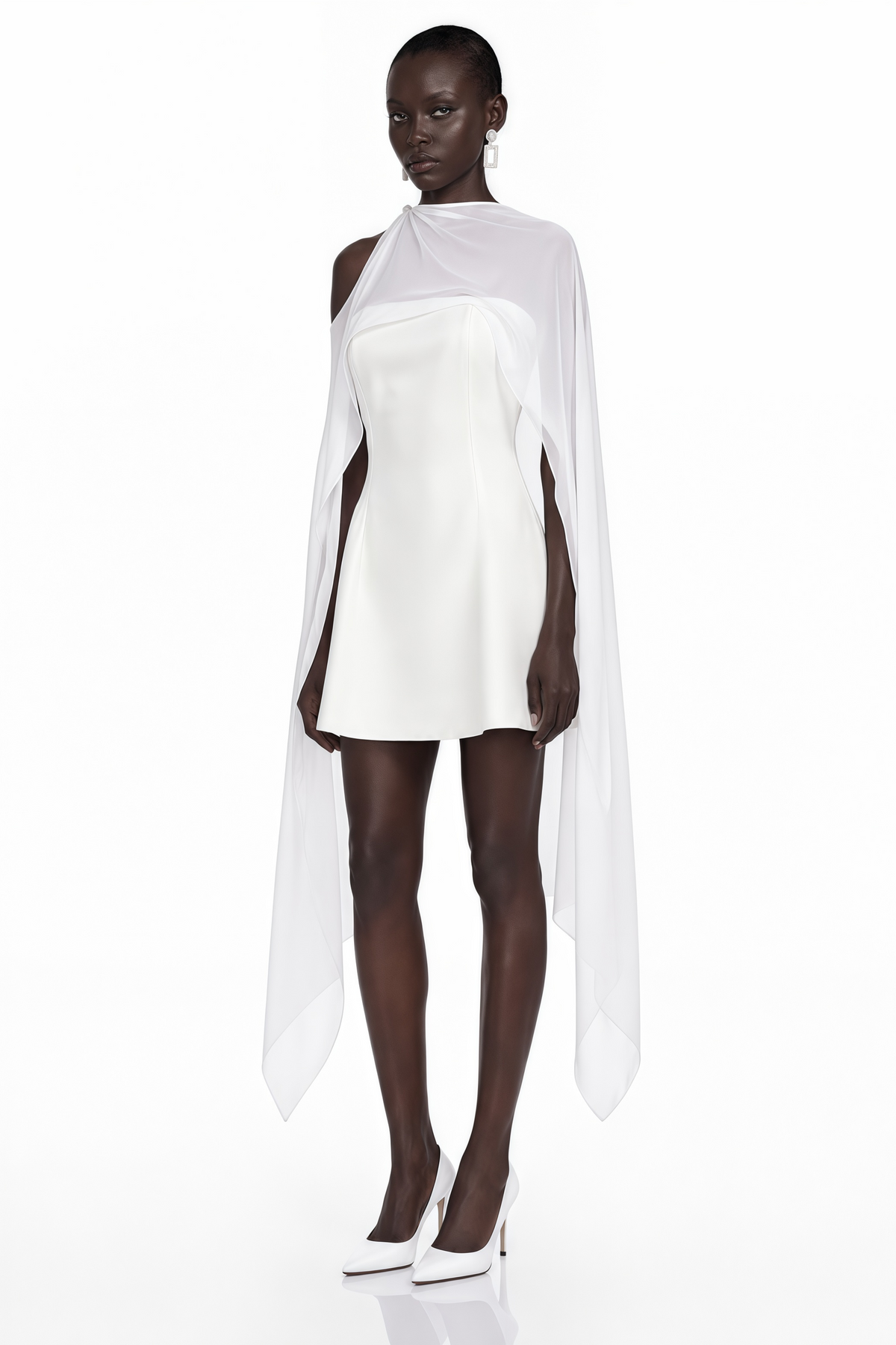 Edita White Cold Shoulder Cape Mini Dress