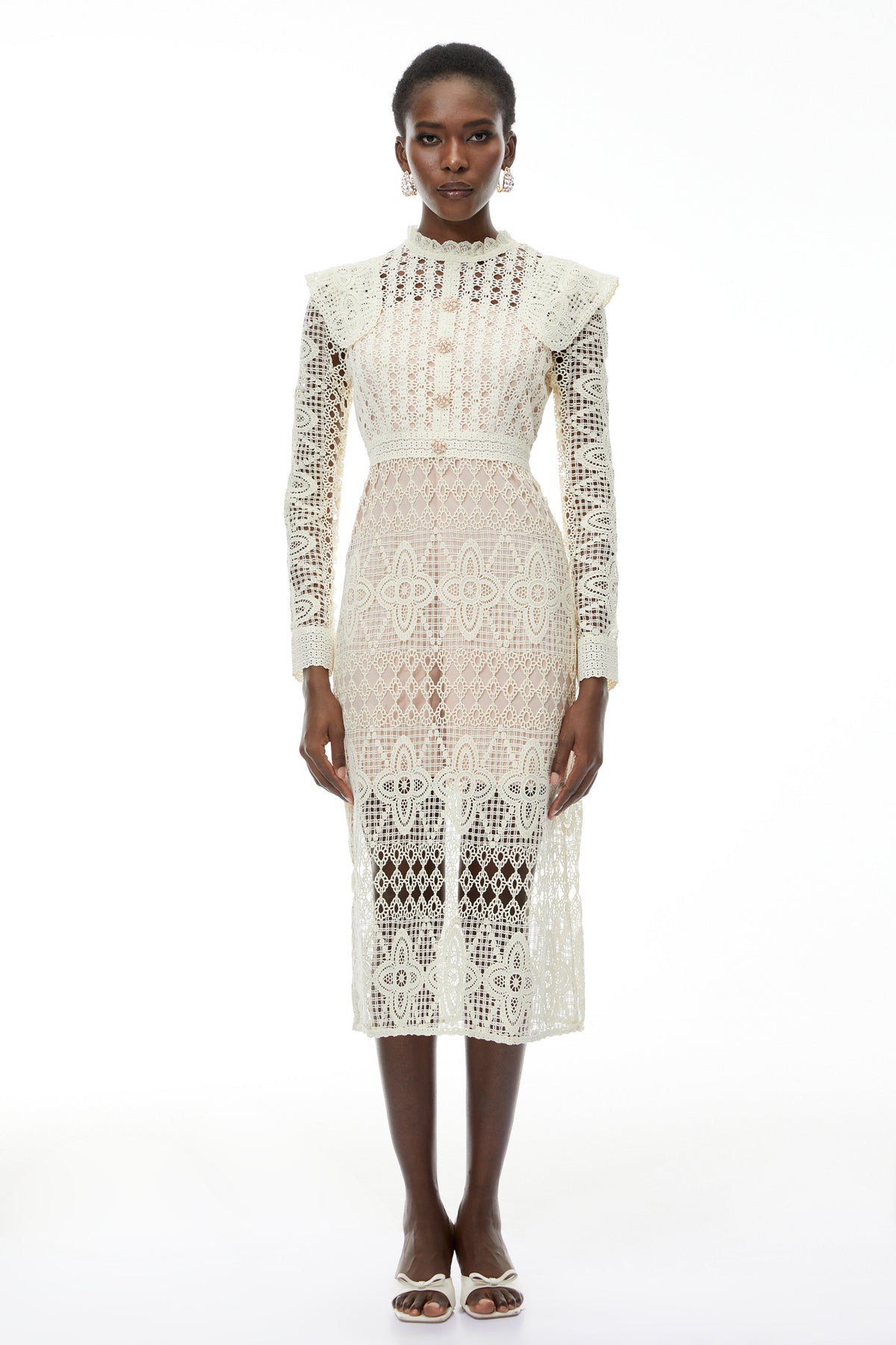Eglantine Ivory Cut-Out Floral Lace Midi Dress