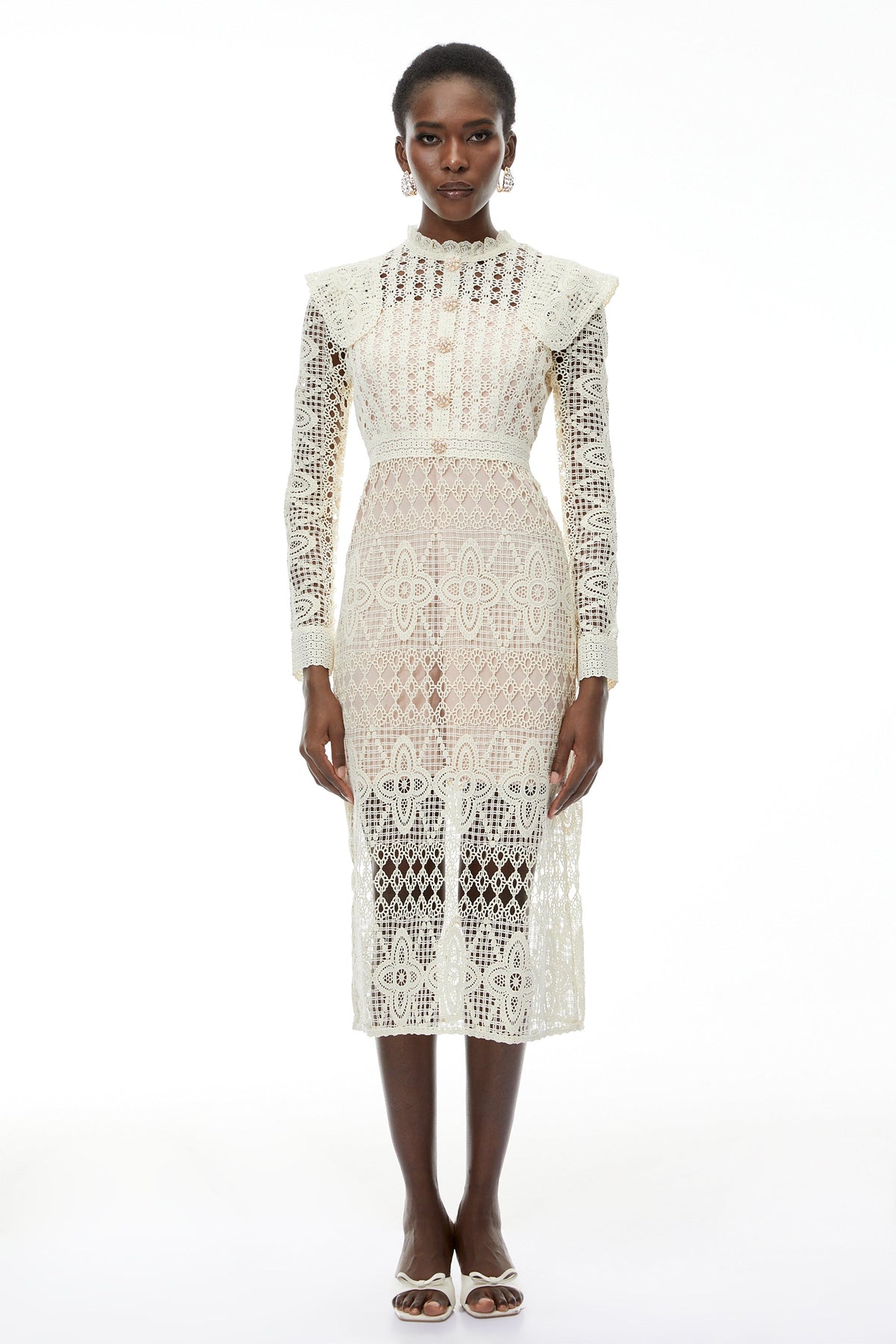 Eglantine Ivory Cut-Out Floral Lace Midi Dress (Final Sale-US Only)