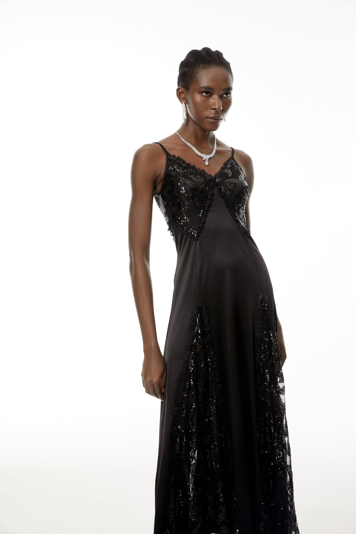 Elara Black Cut-Out Sequin Maxi Dress