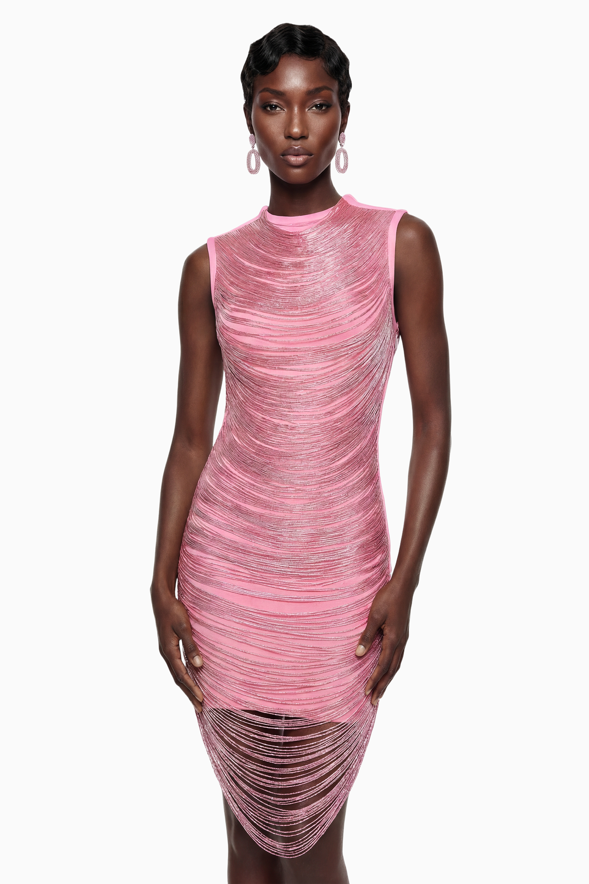 Eleonora Pink Fringed Bandage Mini Dress