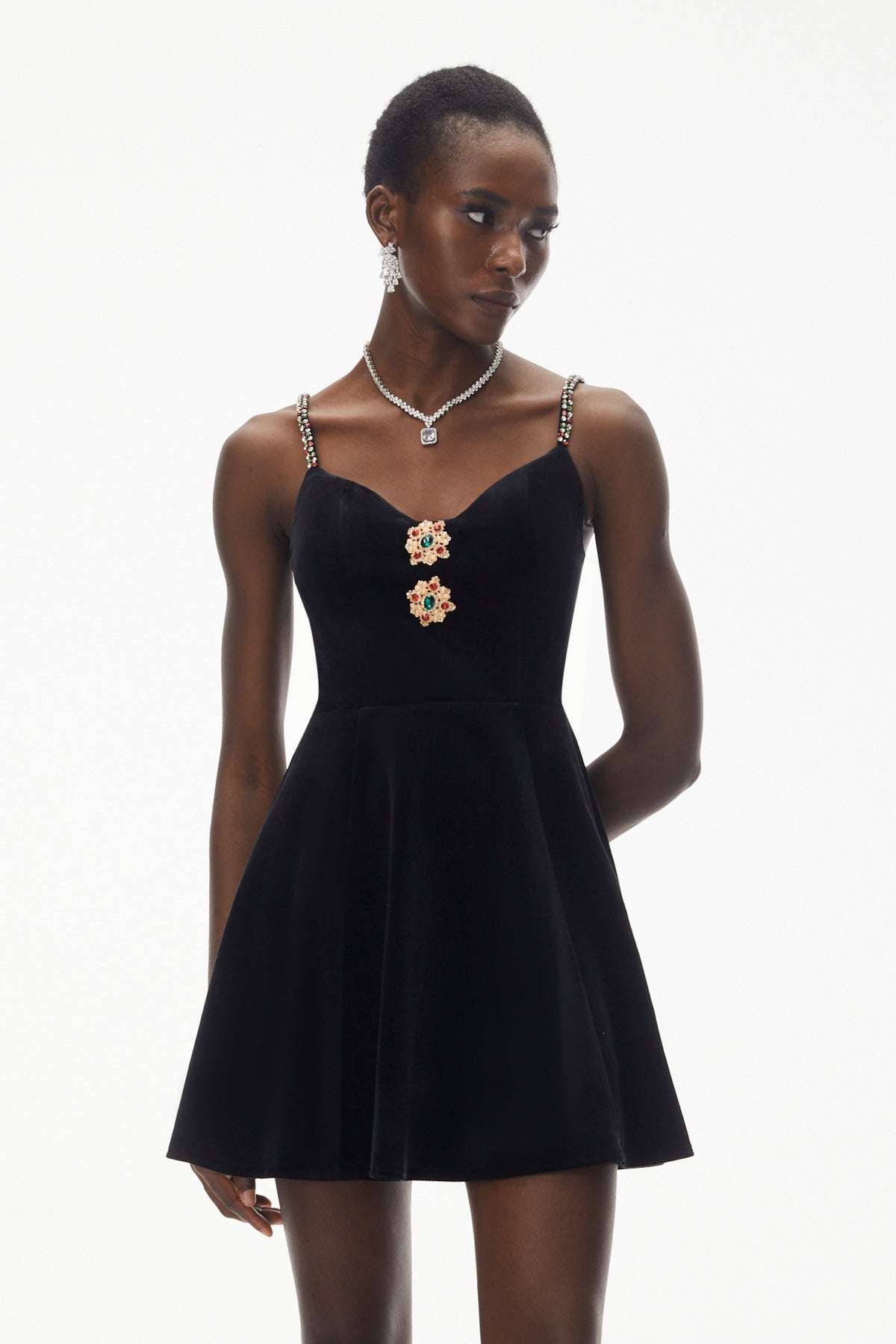 Elettra Black Off Shoulder Embellished Mini Dress (Final Sale)