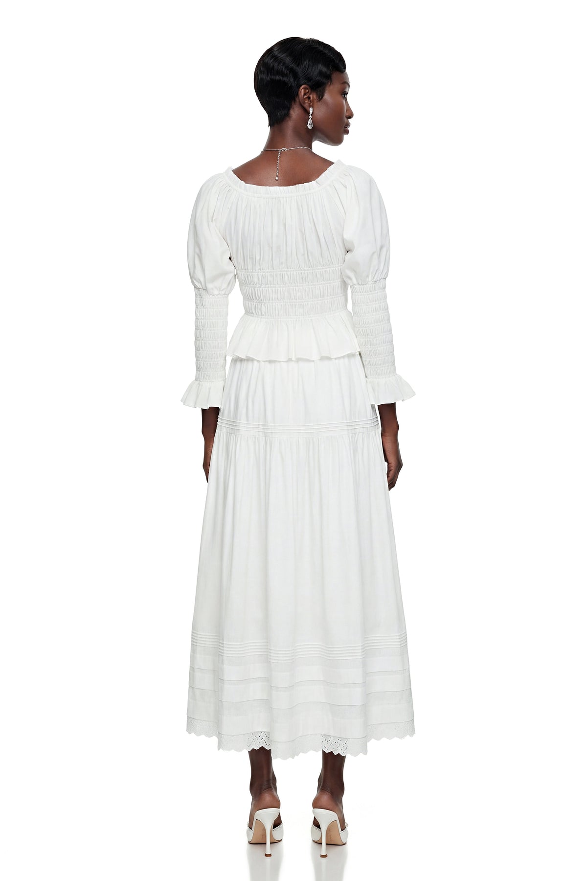 Eliza White Ruched Blouse & Skirt Set