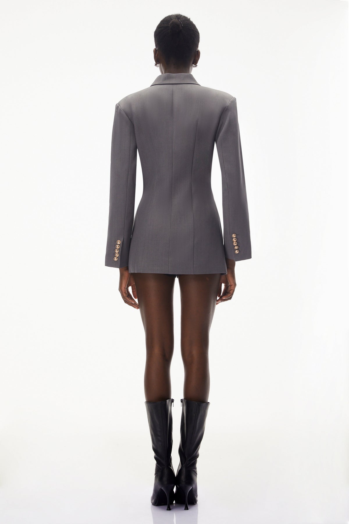 Eliza Grey Asymmetrical Ruched Blazer (Final Sale)