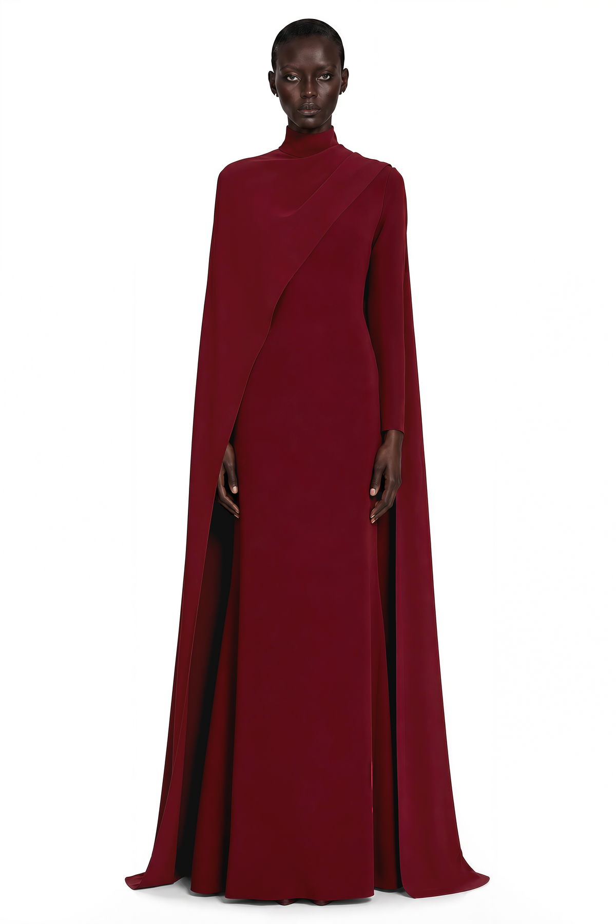 Elmas Red Mock Neck Maxi Dress with Cape Sleeves