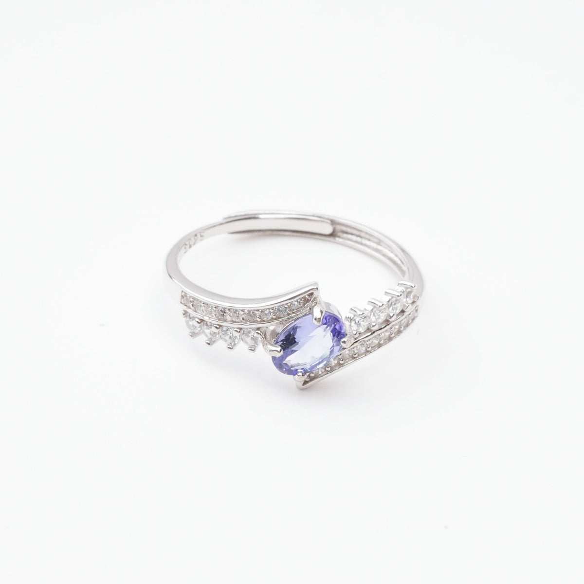Elspeth Violet Tanzanite Oval Cut Pavé Crystal Sterling Silver Ring