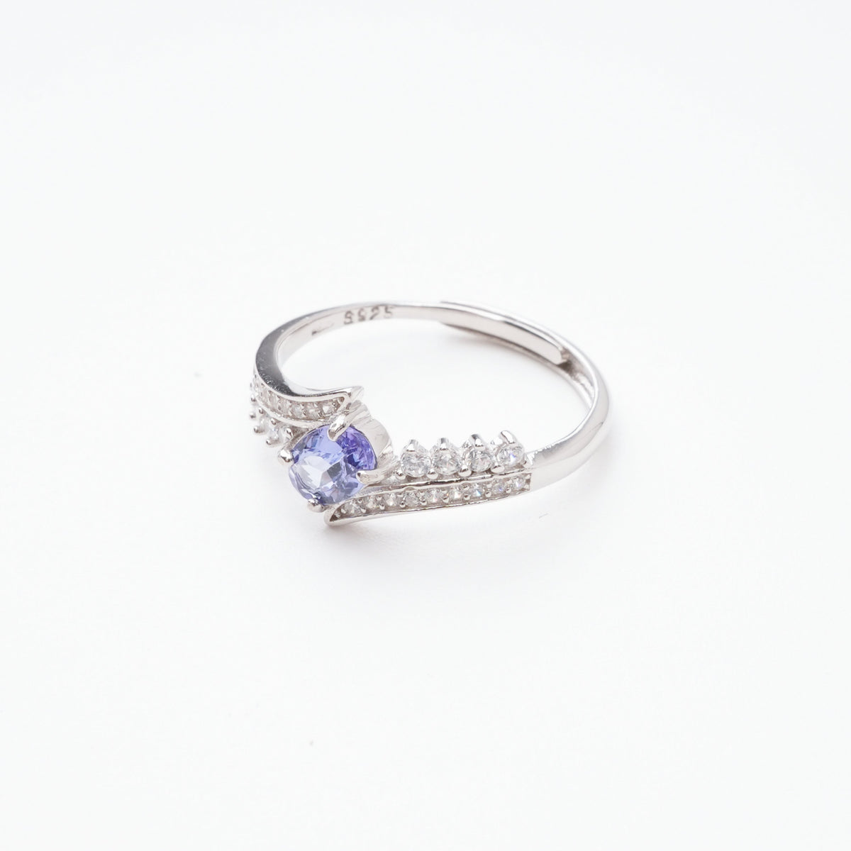 Elspeth Violet Tanzanite Oval Cut Pavé Crystal Sterling Silver Ring