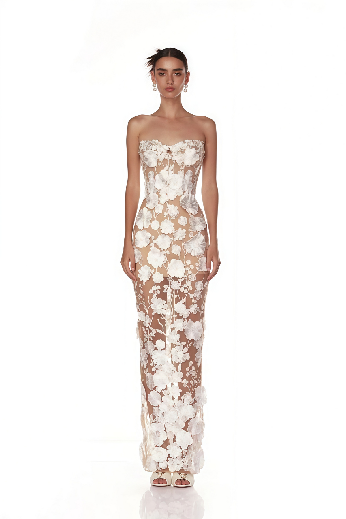 Brigitte White Floral Appliqué Corset Maxi Dress