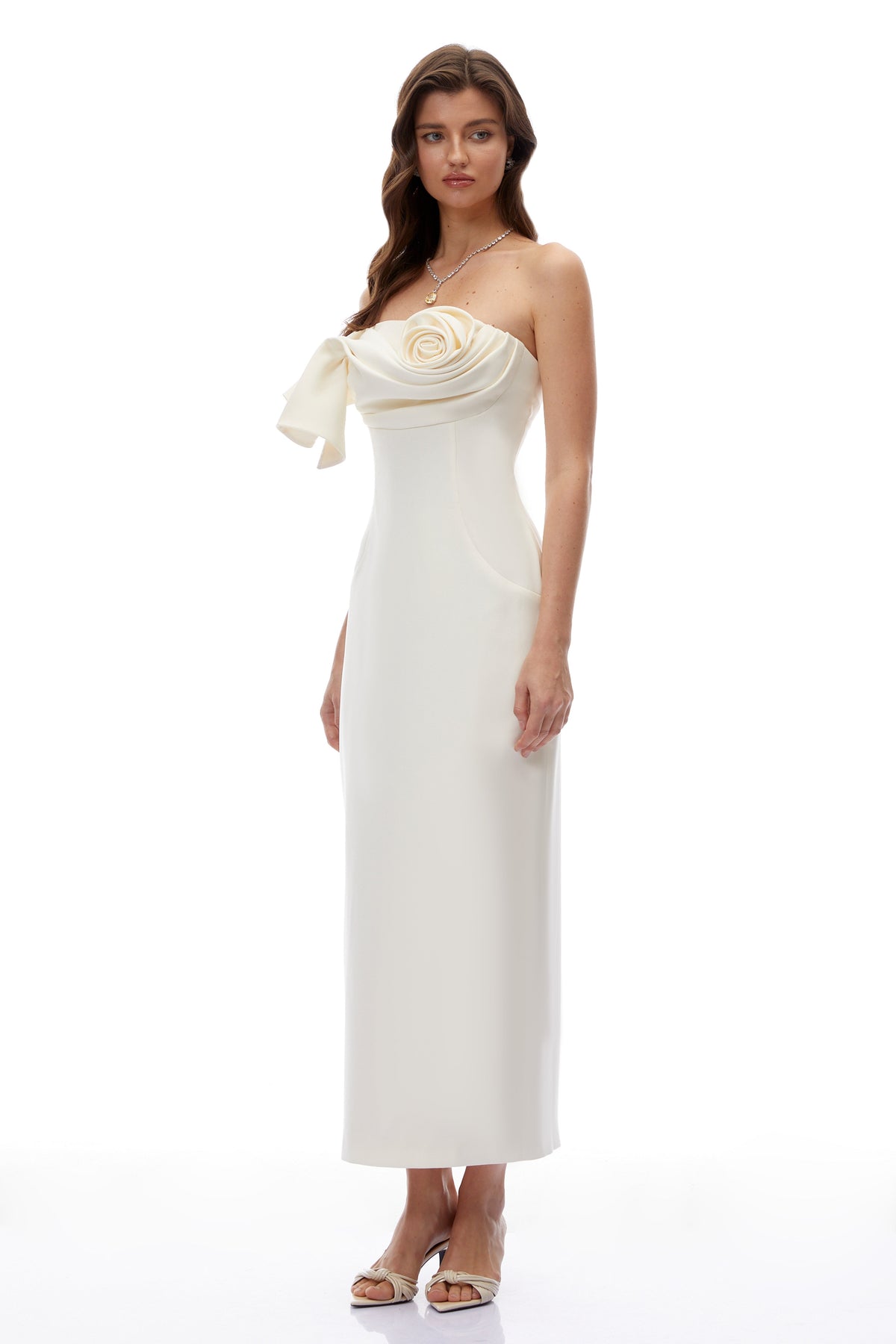 Emily Cream Off Shoulder Maxi Dress with 3D Florals