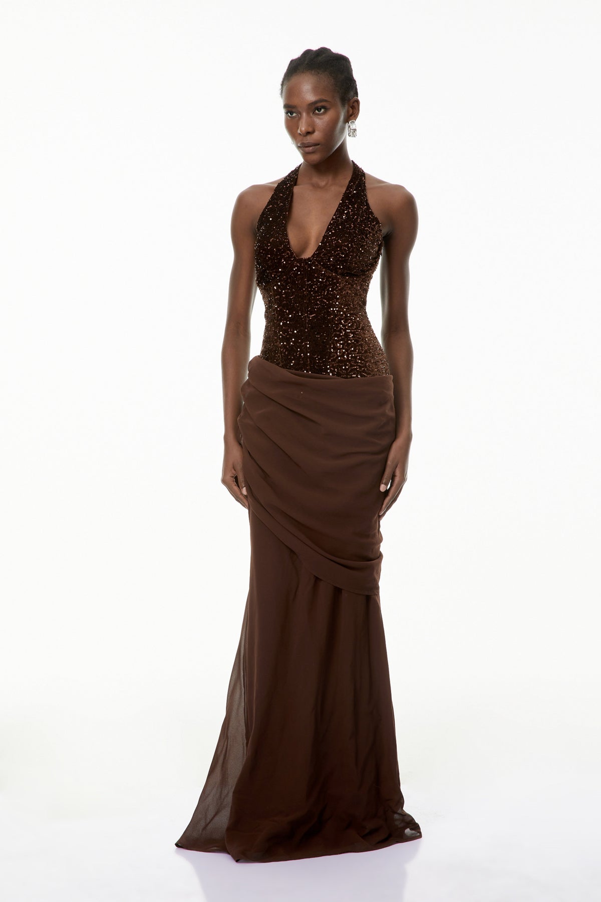 Emma Brown Halterneck Sequin Panel Maxi Gown