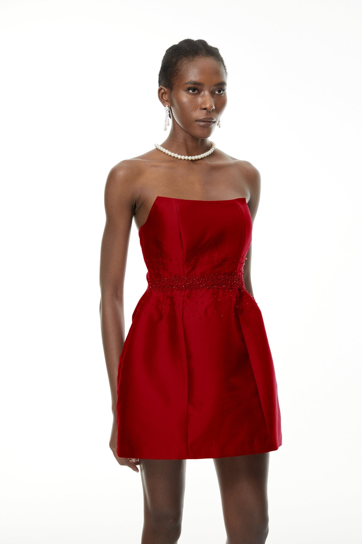 Eneko Red Bead Embellished Mini Dress