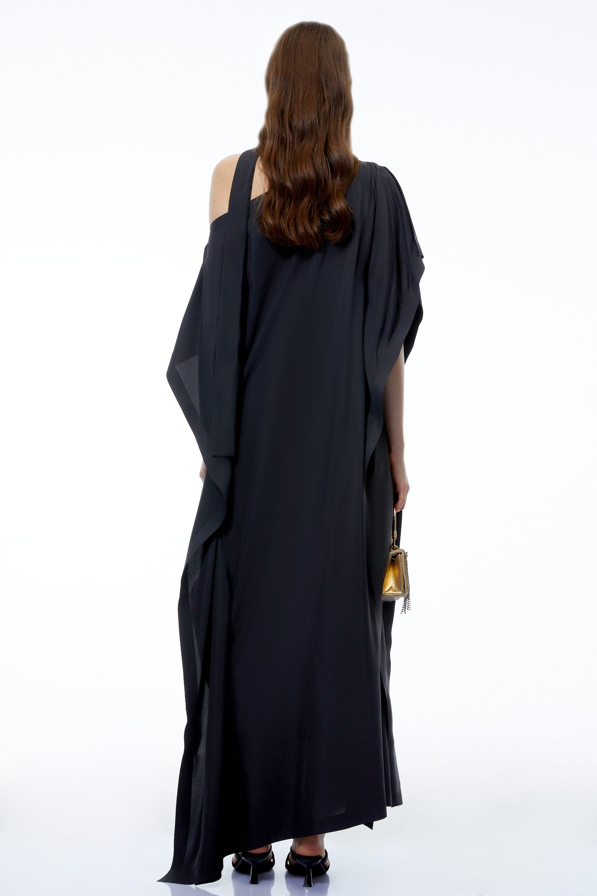 Esme Black Pleated Maxi Dress with Split Sleeves