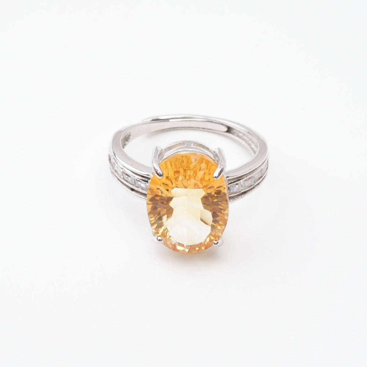 Esmeralda Yellow Citrine Oval Cut Baguette Crystal Sterling Silver Ring