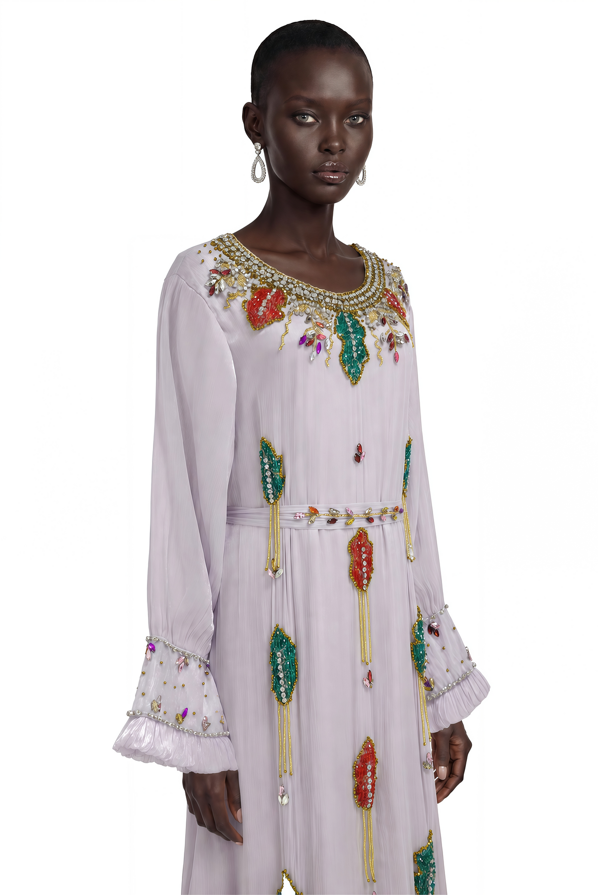 Esther Lavender Embroidered Long Sleeve Maxi Dress